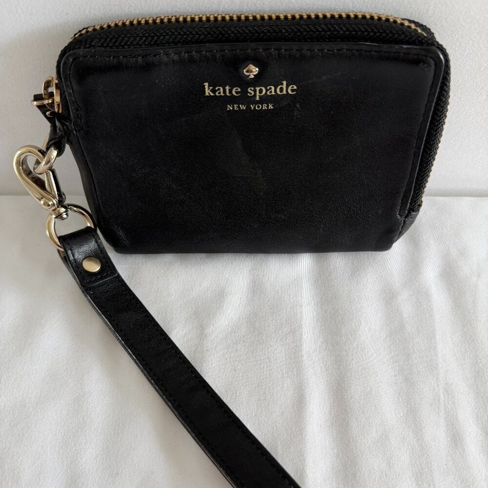 KATE SPADE Madison Small L-Zip Black Leather Wallet Wristlet - Picture 2 of 9